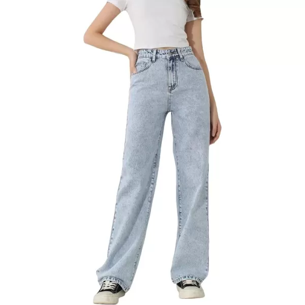 WDIRARA Girl's Butterfly Print Elastic Waist Wide Leg Ripped Jeans Denim Pants