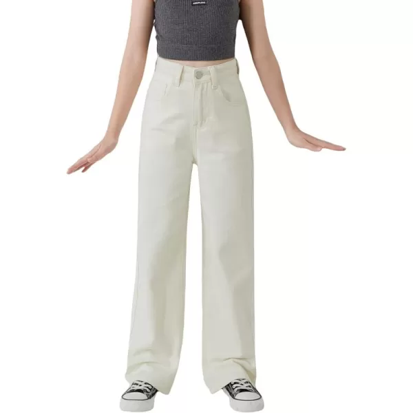 WDIRARA Girl's Butterfly Print Elastic Waist Wide Leg Ripped Jeans Denim Pants