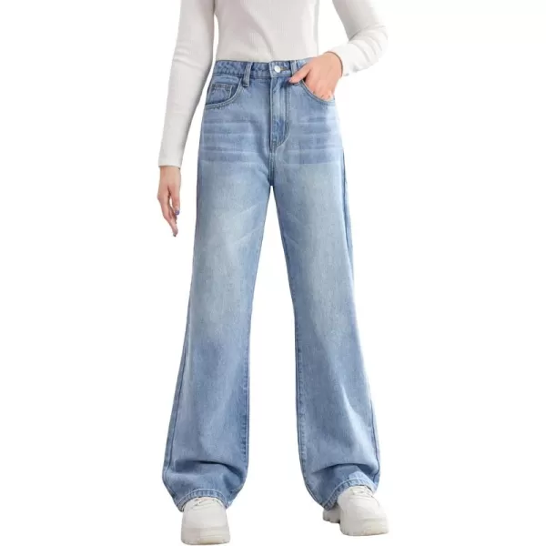 WDIRARA Girl's Butterfly Print Elastic Waist Wide Leg Ripped Jeans Denim Pants