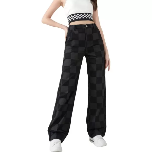 WDIRARA Girl's Butterfly Print Elastic Waist Wide Leg Ripped Jeans Denim Pants