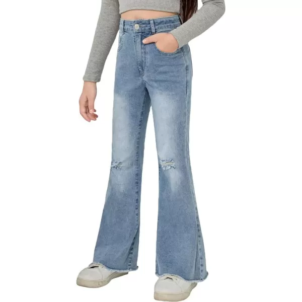 WDIRARA Girl's Butterfly Print Elastic Waist Wide Leg Ripped Jeans Denim Pants