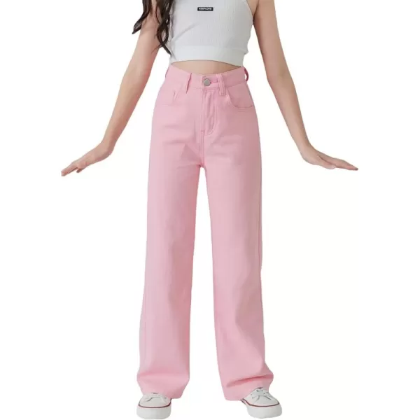 WDIRARA Girl's Butterfly Print Elastic Waist Wide Leg Ripped Jeans Denim Pants