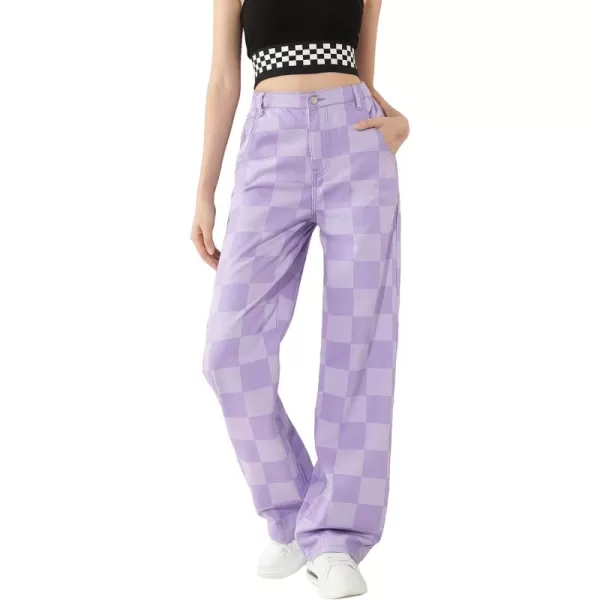 WDIRARA Girl's Butterfly Print Elastic Waist Wide Leg Ripped Jeans Denim Pants