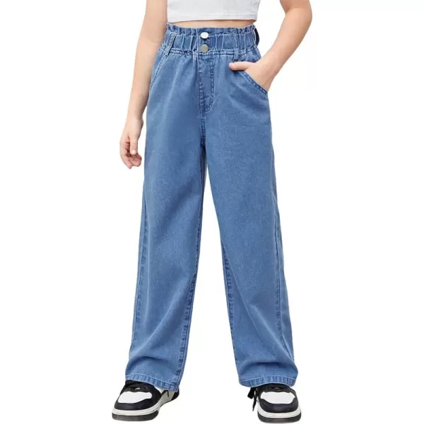 WDIRARA Girl's Flap Pocket Side High Waist Straight Leg Cargo Long Jeans Denim Pants