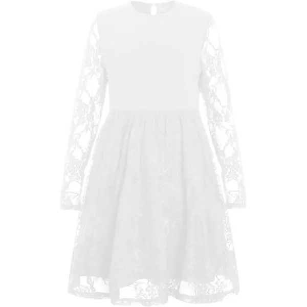 WDIRARA Girl's Floral Lace Panel Long Mesh Sleeve Round Neck Keyhole Back Formal Flared A Line Short Dress