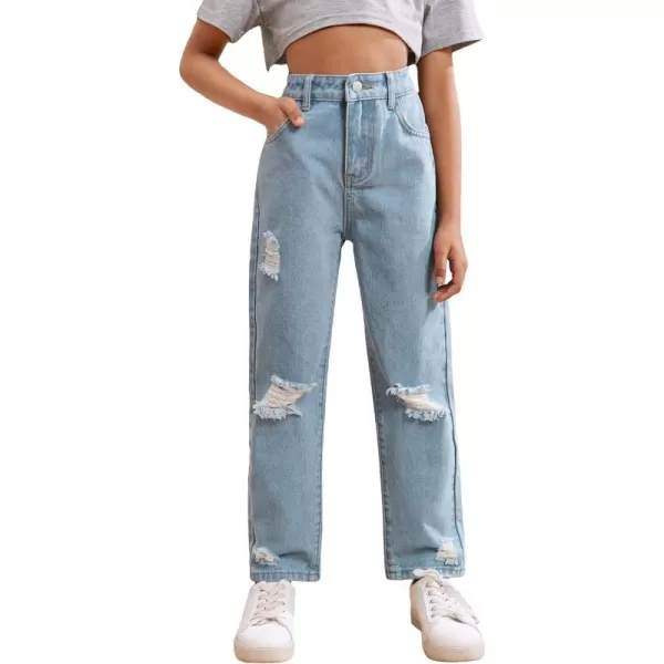 WDIRARA Girl's High Waisted Straight Leg Button Jeans Casual Pocket Denim Pants