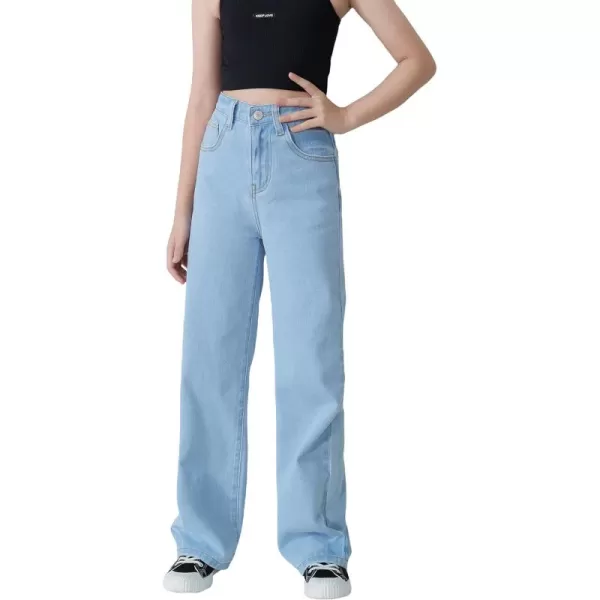 WDIRARA Girl's High Waisted Straight Leg Button Jeans Casual Pocket Denim Pants