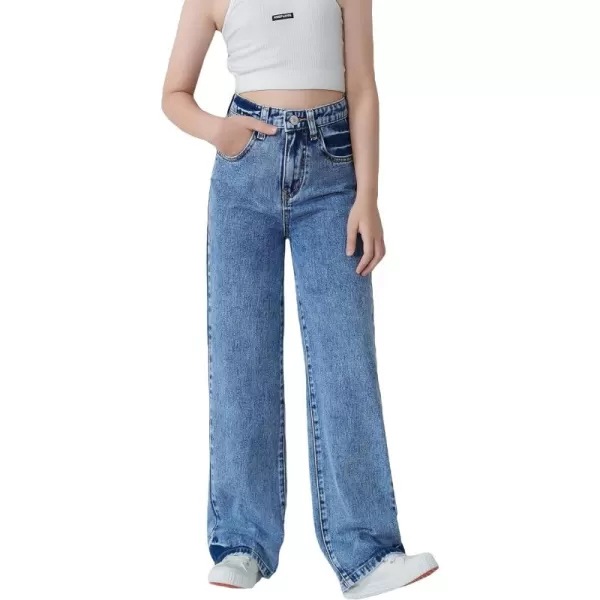 WDIRARA Girl's High Waisted Straight Leg Button Jeans Casual Pocket Denim Pants
