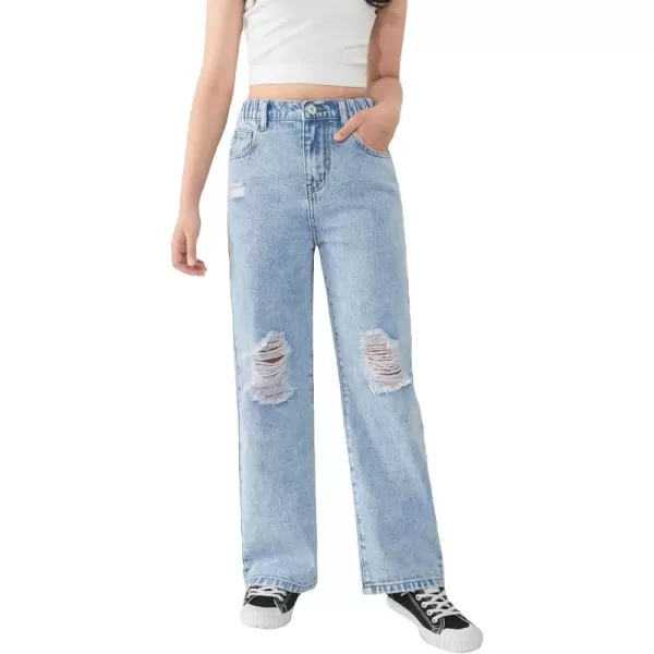 WDIRARA Girl's High Waisted Straight Leg Button Jeans Casual Pocket Denim Pants