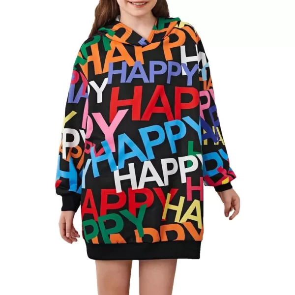 WDIRARA Girl's Letter Graphic Print Long Sleeve Pullovers Hoodie Dress