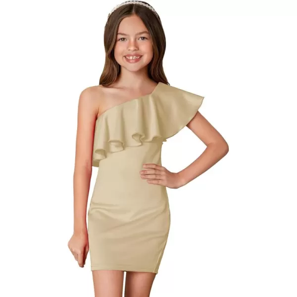 WDIRARA Girl's One Shoulder Ruffle Trim Flounce Sleeve Pencil Party Birthday Dress