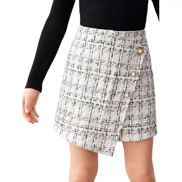 WDIRARA Girl's Plaid Button Front Wrap High Waist Asymmetrical Hem Skirt