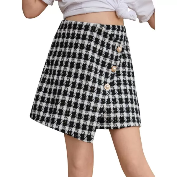 WDIRARA Girl's Plaid Button Front Wrap High Waist Asymmetrical Hem Skirt