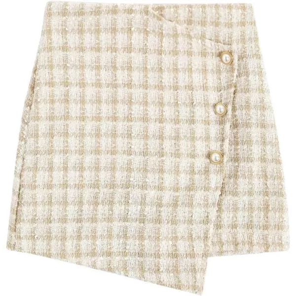 WDIRARA Girl's Plaid Button Front Wrap High Waist Asymmetrical Hem Skirt