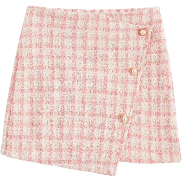 WDIRARA Girl's Plaid Button Front Wrap High Waist Asymmetrical Hem Skirt