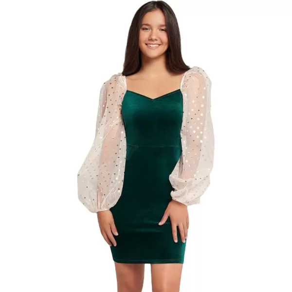 WDIRARA Girl's Sheer Mesh Flounce Long Sleeve Appliques Square Neck Dress