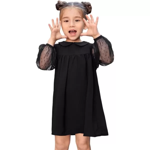 WDIRARA Girl's Sheer Mesh Puff Long Sleeve Round Neck Bodycon Mini Dress