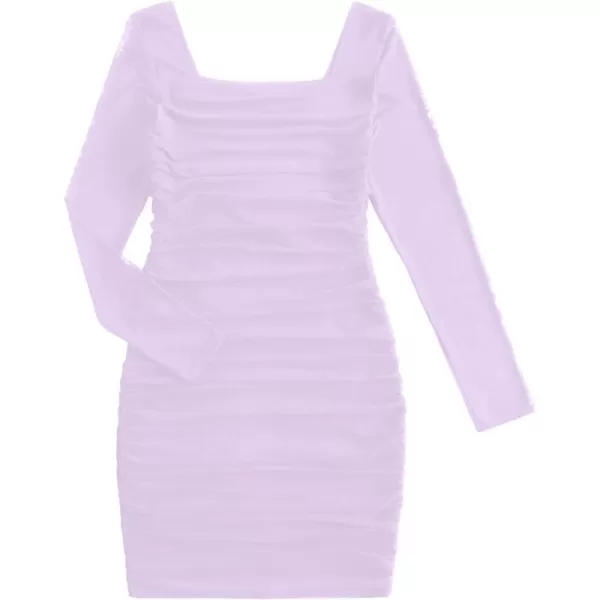 WDIRARA Girl's Square Neck Long Sleeve Ruched Bodycon Dress Casual Dresses