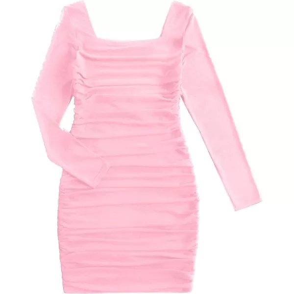 WDIRARA Girl's Square Neck Long Sleeve Ruched Bodycon Dress Casual Dresses