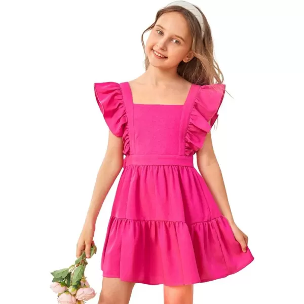WDIRARA Girl's Square Neck Ruffle Cap Sleeve Bow Tie Back Flounce Hem A Line Dress