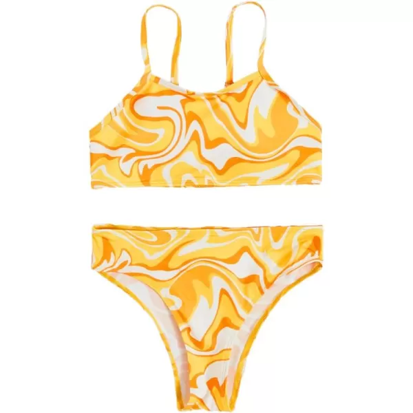 WDIRARA Girl's Swimwear Beach Sport All Over Marble Print 2 Piece Bikini Preppy Swimsuit Bathing Suits