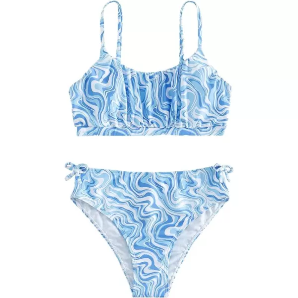 WDIRARA Girl's Swimwear Beach Sport All Over Marble Print 2 Piece Bikini Preppy Swimsuit Bathing Suits