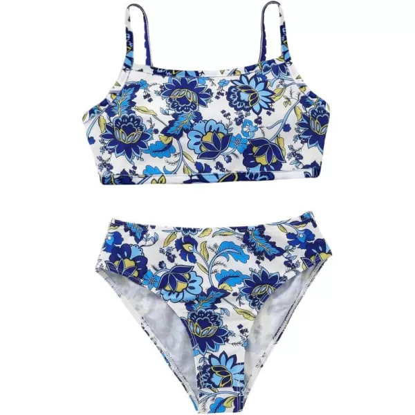 WDIRARA Girl's Swimwear Beach Sport All Over Marble Print 2 Piece Bikini Preppy Swimsuit Bathing Suits