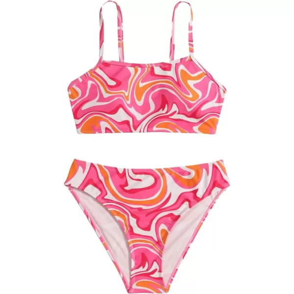 WDIRARA Girl's Swimwear Beach Sport All Over Marble Print 2 Piece Bikini Preppy Swimsuit Bathing Suits