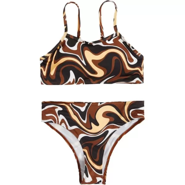 WDIRARA Girl's Swimwear Beach Sport All Over Marble Print 2 Piece Bikini Preppy Swimsuit Bathing Suits