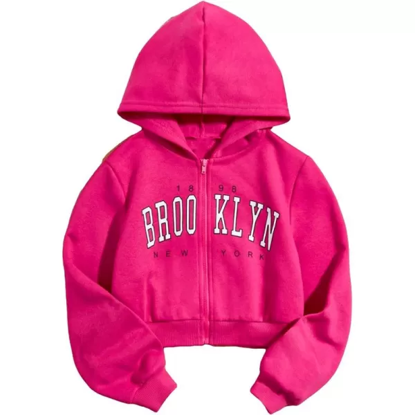 WDIRARA Girl's Zip Front Hoodie Pocket Casual Long Sleeve Sweatshirt Tops