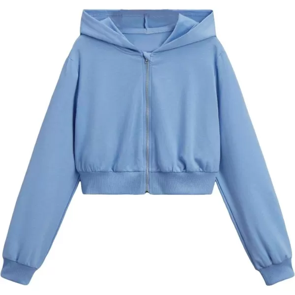 WDIRARA Girl's Zip Front Hoodie Pocket Casual Long Sleeve Sweatshirt Tops