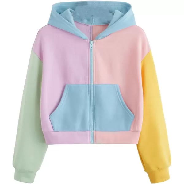 WDIRARA Girl's Zip Front Hoodie Pocket Casual Long Sleeve Sweatshirt Tops