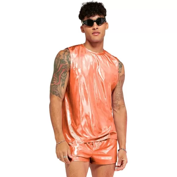 WDIRARA Men's 2 Piece Outfit Metallic Round Neck Sleeveless Tank Top and Drawstring Pocket Shorts