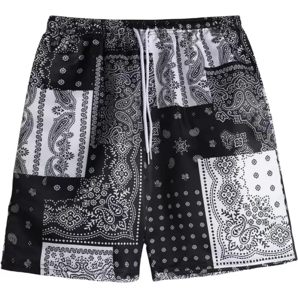 WDIRARA Men's Boho Paisley Print Drawstring Waist Shorts Summer Shorts