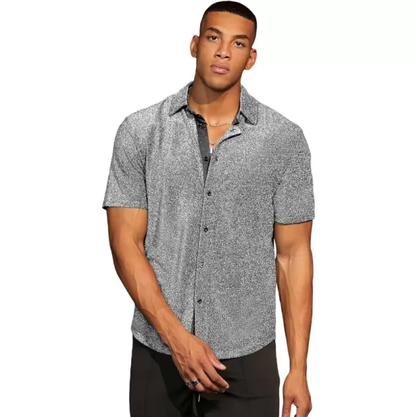 WDIRARA Men's Button Front Short Sleeve Collar Glitter Shirt Metallic Party Club Tops