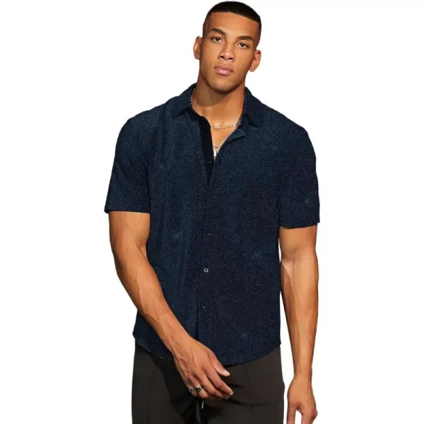 WDIRARA Men's Button Front Short Sleeve Collar Glitter Shirt Metallic Party Club Tops