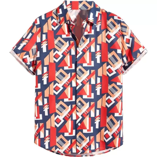 WDIRARA Men's Button Up Short Sleeve Cat Print Beachwear Striped Pocket Hawaiian Shirt Casual Collar Top