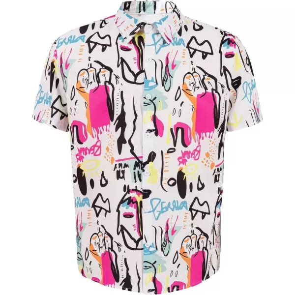 WDIRARA Men's Button Up Short Sleeve Cat Print Beachwear Striped Pocket Hawaiian Shirt Casual Collar Top
