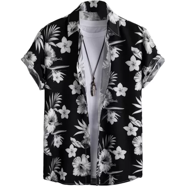 WDIRARA Men's Button Up Short Sleeve Cat Print Beachwear Striped Pocket Hawaiian Shirt Casual Collar Top