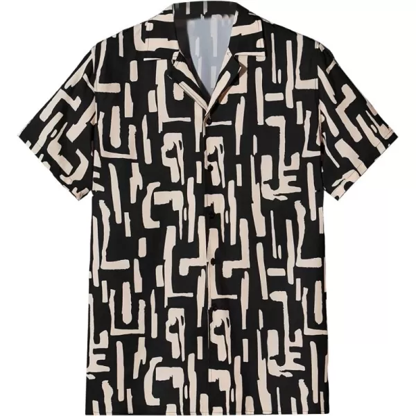 WDIRARA Men's Button Up Short Sleeve Cat Print Beachwear Striped Pocket Hawaiian Shirt Casual Collar Top