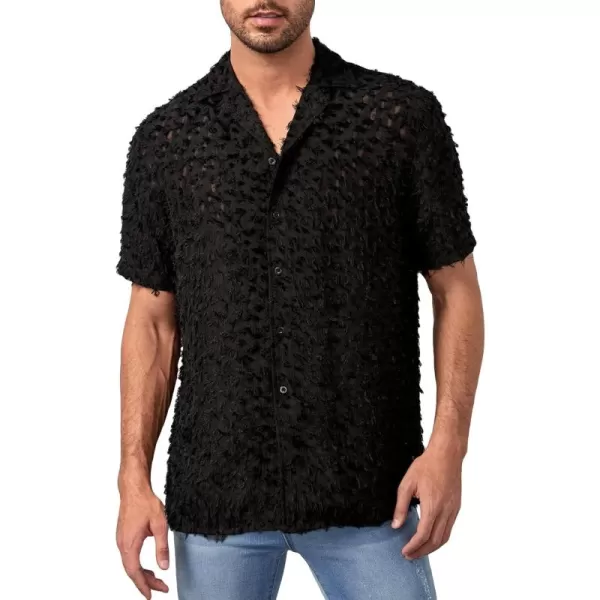 WDIRARA Men's Button Up Short Sleeve Cat Print Beachwear Striped Pocket Hawaiian Shirt Casual Collar Top