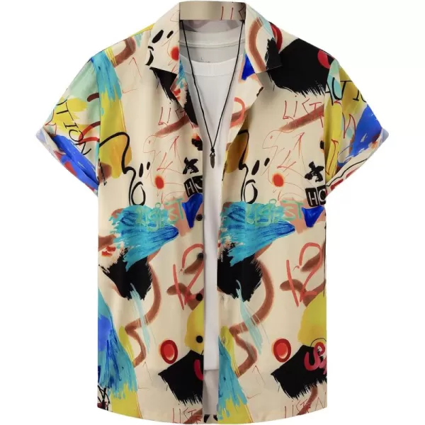 WDIRARA Men's Button Up Short Sleeve Cat Print Beachwear Striped Pocket Hawaiian Shirt Casual Collar Top
