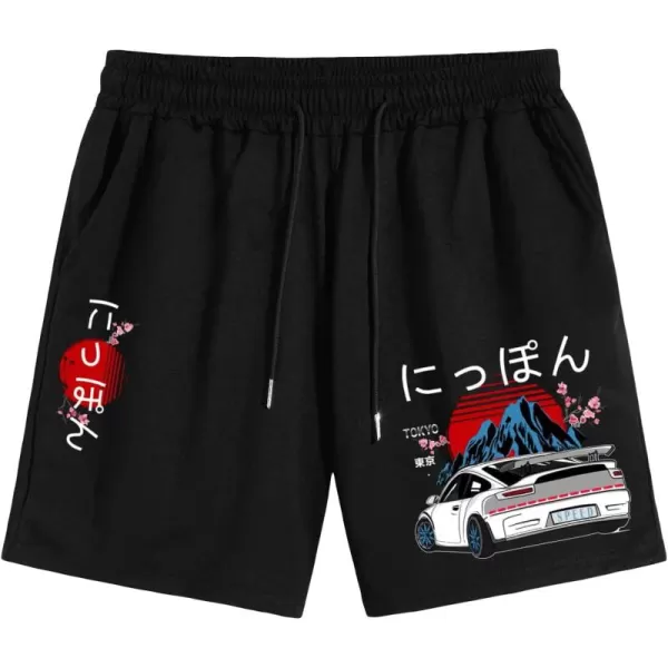 WDIRARA Men's Car Graphic Letter Print Crop Shorts Tie Front Drawstring Shorts