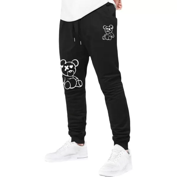 WDIRARA Men's Cartoon Bear Print Drawstring Waist Sweatpants with Pocket