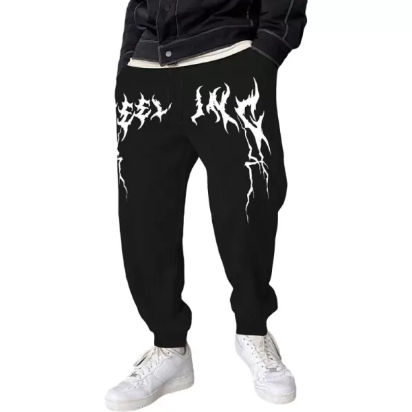 WDIRARA Men's Cartoon Bear Print Drawstring Waist Sweatpants with Pocket