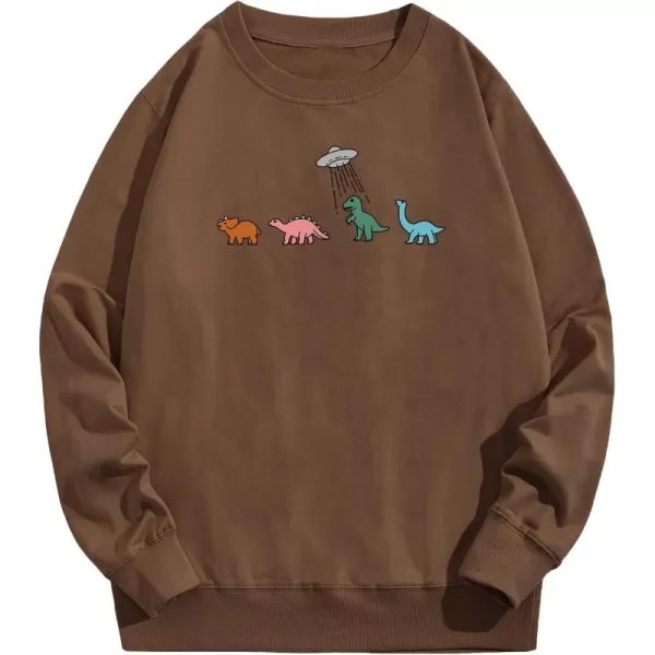 WDIRARA Men's Cartoon Dinosaur Graphic Print Long Sleeve Round Neck Sweatshirt
