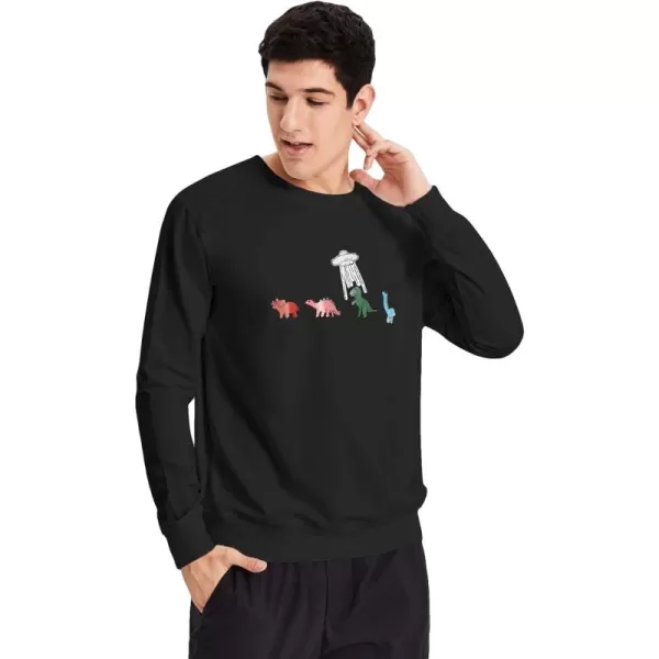 WDIRARA Men's Cartoon Dinosaur Graphic Print Long Sleeve Round Neck Sweatshirt