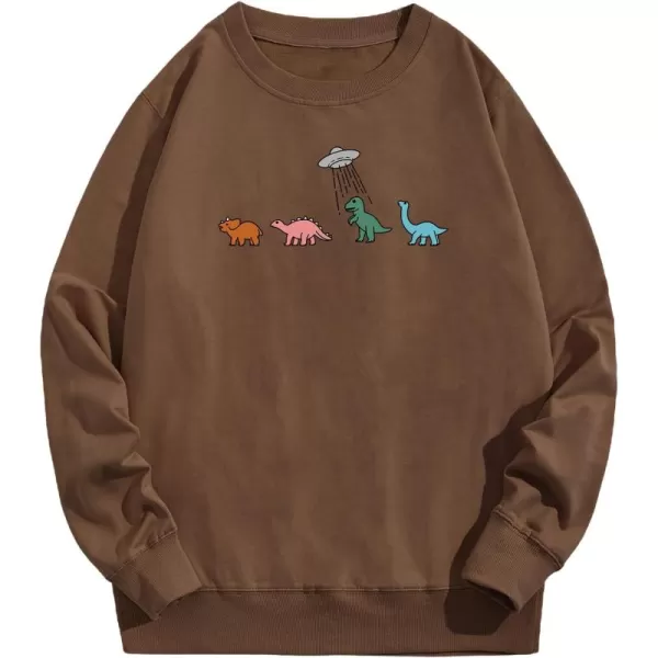 WDIRARA Men's Cartoon Dinosaur Graphic Print Long Sleeve Round Neck Sweatshirt