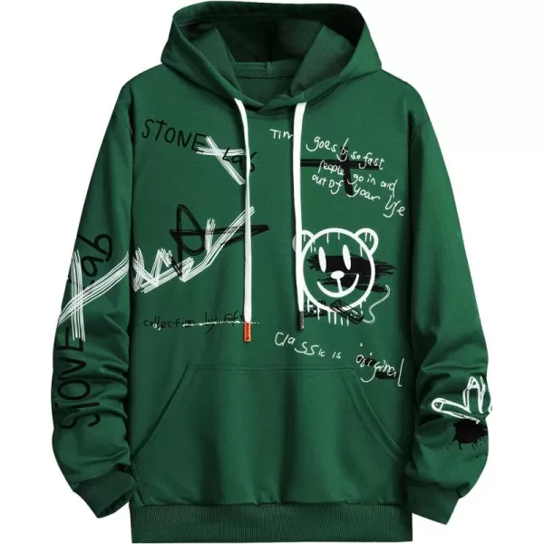 WDIRARA Men's Cartoon Letter Graphic Drawstring Hoodie Long Sleeve Pocket Sweatshirts