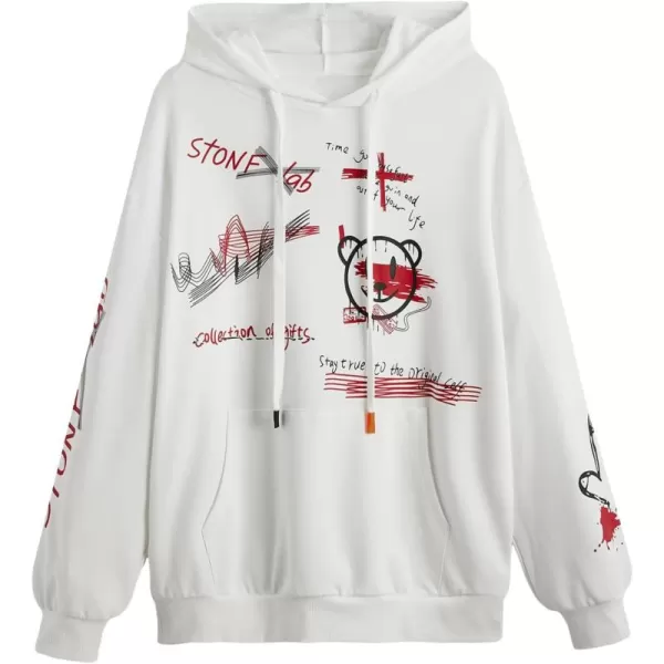 WDIRARA Men's Cartoon Letter Graphic Drawstring Hoodie Long Sleeve Pocket Sweatshirts